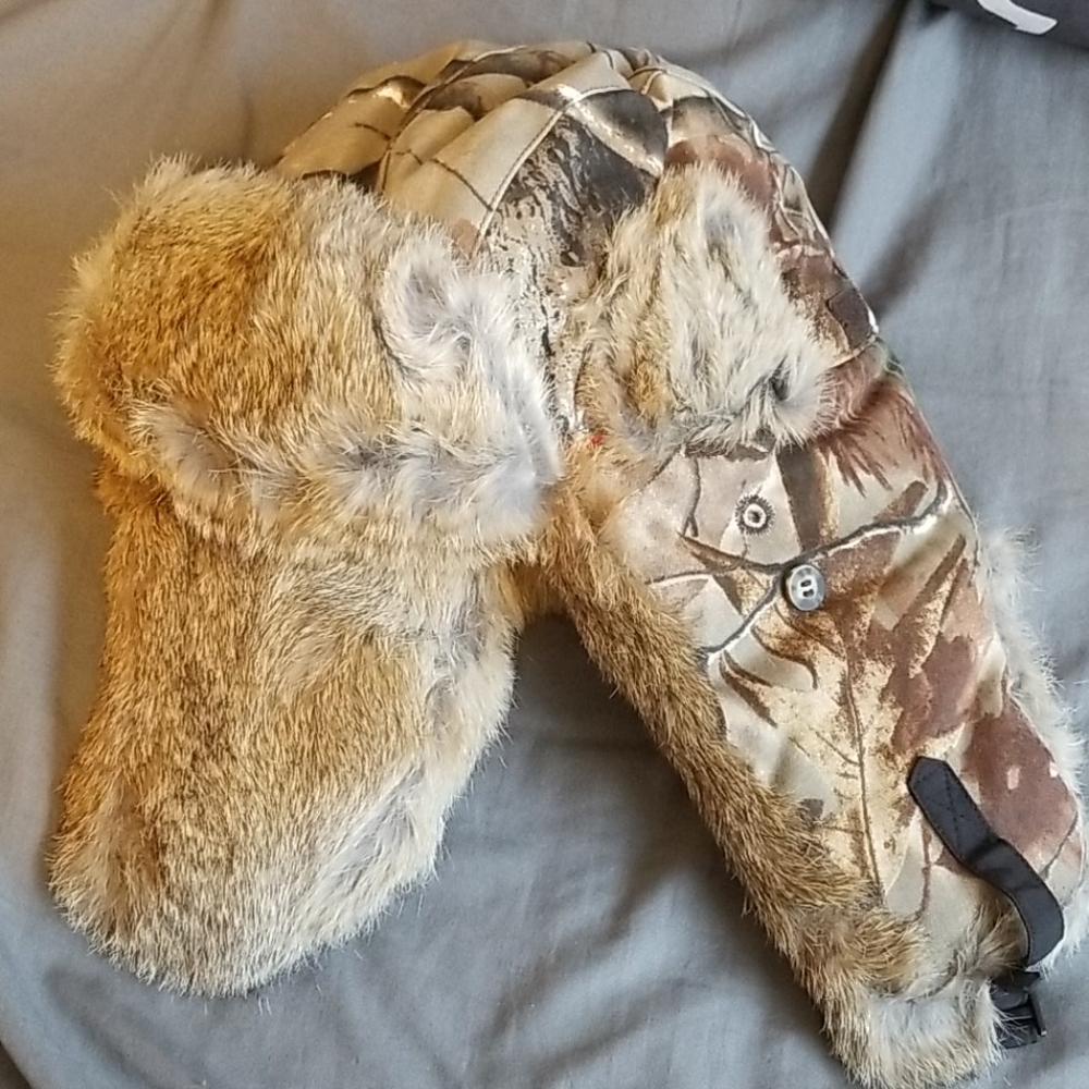 Camo Winter Hat Real Fur Lining Unisex